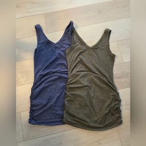 Thyme Maternity Sleeveless Ruched Tank — Navy and Olive
